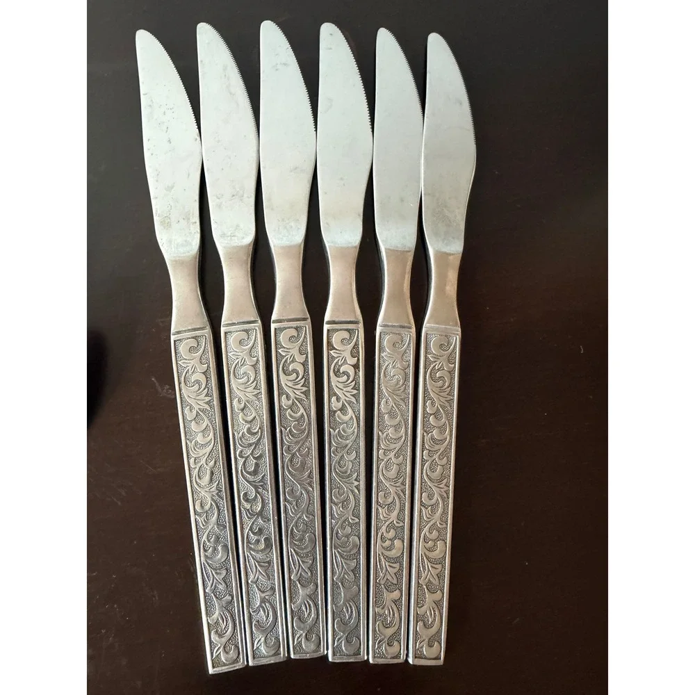 Riviera Stainless Steel Flatware Set Japan Scroll Filigree Pattern 24 Pieces